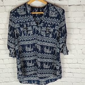 Rue 21 Navy &White Tunic Elephant Design